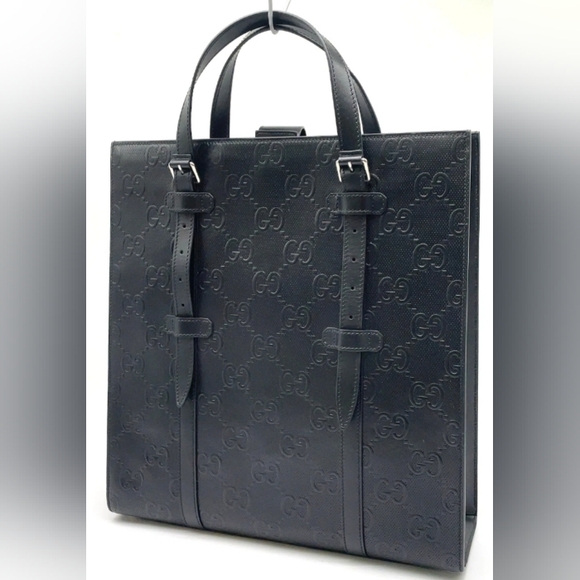 SALE! Authentic Gucci GG Black Embossed Leather Briefcase Tote W Dust Bag UNISEX - Picture 3 of 15
